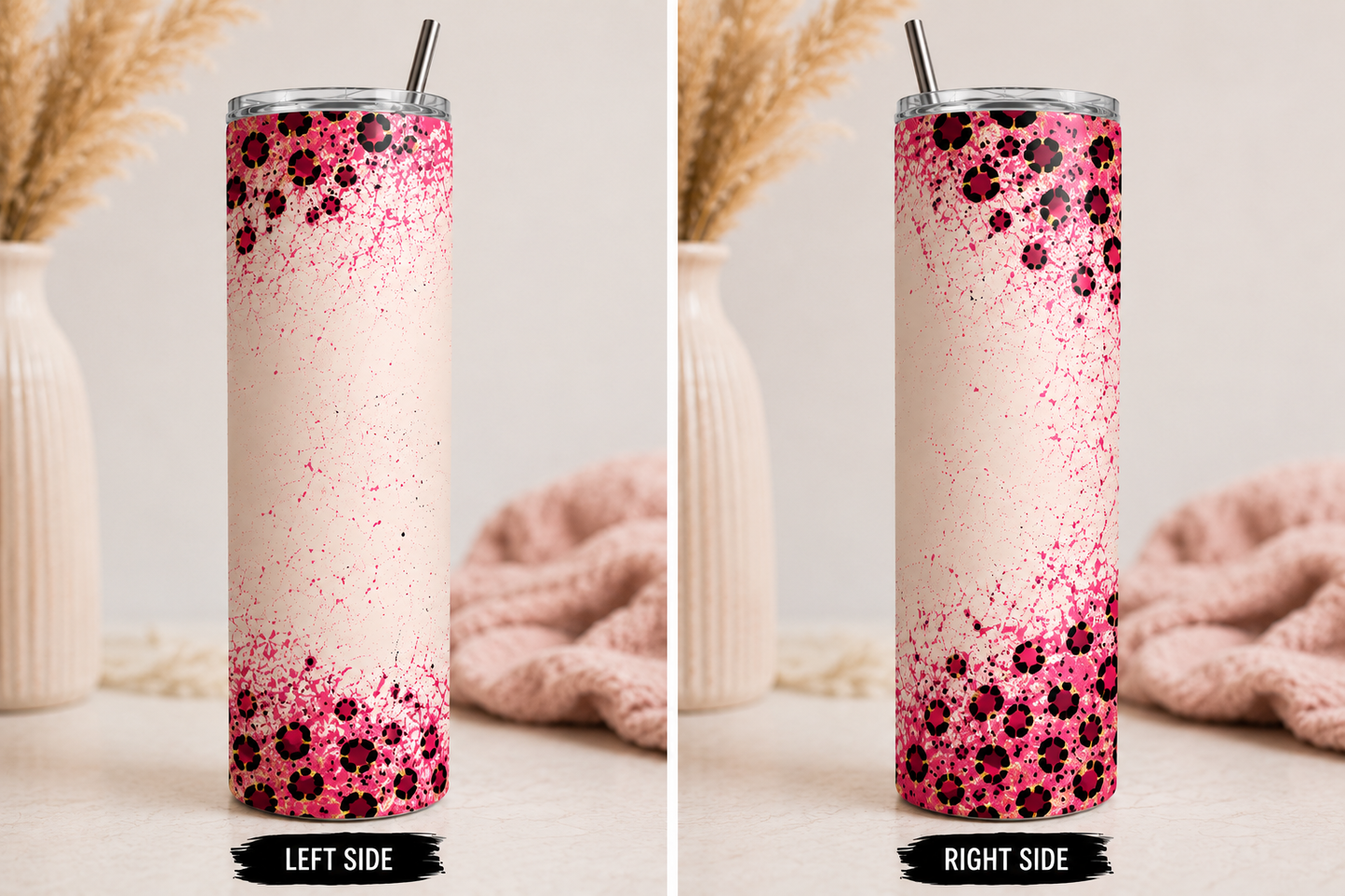Overstimulated Mom Tumbler - Pink - left and right side