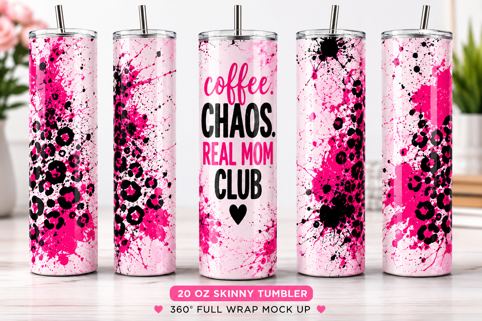 Coffee Chaos Real Mom Club tumbler 360 degree view