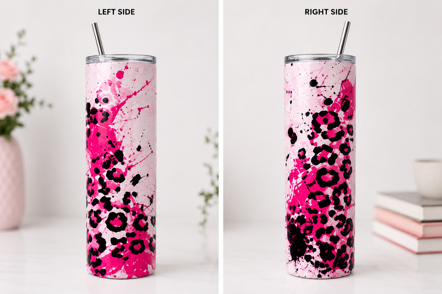 Coffee Chaos Real Mom Club tumbler left and right side view