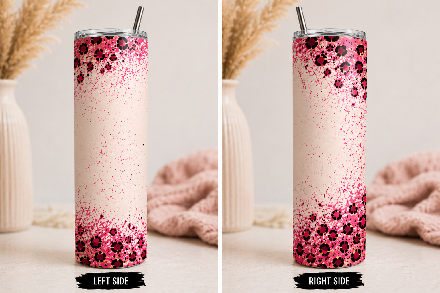 Overstimulated Mom Tumbler - Pink - left and right side